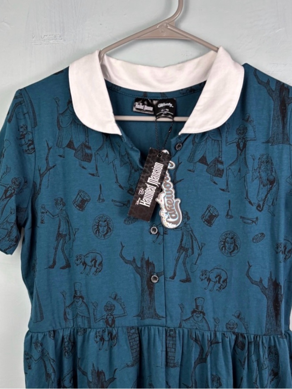 Cakeworthy Disney Haunted Mansion Teal, White Collared Dress